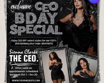 CEO Birthday Flyer, CEO Birthday Sale, Gemini Birthday Flyer, CEO Birthday Special Flyer, Hair Stylist, Lash Tech, Nail Tech, Canva Editable