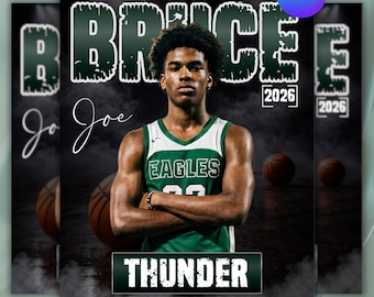 Basketball Poster Canva Editable Template, Custom Banner, Basketball Backdrop, Senior Mens, Basketball Sports Posters, Canva Editable Poster