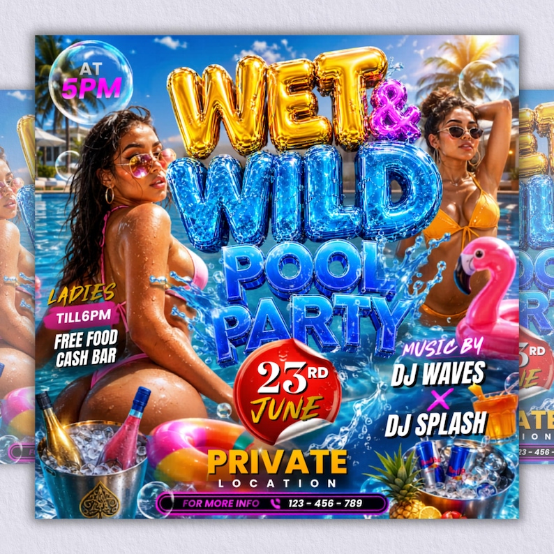 Pool Party Invite Flyer, Wet And Wild Summer Party Flyer, Dj Party Invitation, Club Flyer, Event Flyer, Urban Party Flyer, Canva Editable