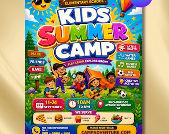 Editable Kids Summer Camp Flyer Template, Kids Summer Activities Club Flyer, Summer Poster, Summer Event Flyer, Summer Camp Poster Printable