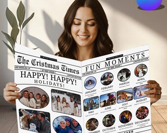 Happy Holiday Template, What A Year Card Photo Collage, Printable Newspaper Template, Holiday Newsletter, Canva Editable