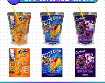 Capri Sun Template Canva Editable, Capri Sun Label Template Bundle, Juice Pouch Label Template, Capri Sun Party Favor Template