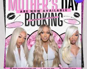 Mothers Day Booking Flyer, May Book Now Available flyer, Mothers Day Special Bookings, Mother's Day Lash, May Wig, May Nails, Canva Editable