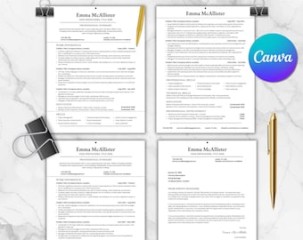Modern Resume Template, 2026 Professional CV for Mac Pages, Cover Letter Included, Instant Download PDF, Profile, DIY Text, Canva Editable