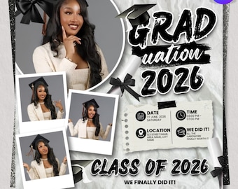 Graduation Flyer 2026 Blue Invitation Template, Canva Editable High School College Graduation Party Invite, DIY text, Instant download