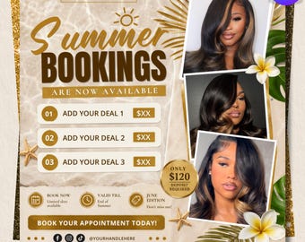 Summer Booking Flyer, DIY Braids Booking Flyer, Braids Summer Sale Flyer, Summer Deals Flyer, Editable Canva Template, Instant Download