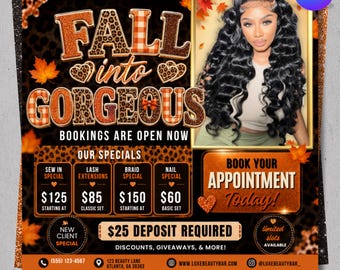 Fall Booking Flyer Template, September Books Open Flyer, Hair, Lash & Nail Canva Template, DIY Text, Instant Download