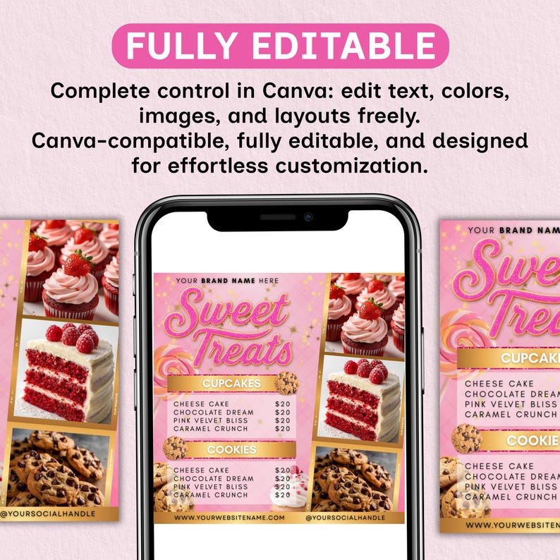 Bakery Flyer,  Bake Sale Flyer, Sweet Treats Flyer, Dessert Flyer, Pastry Flyer, Cake Business Flyer, DIY Canva Editable