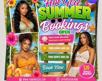 Summer Booking Flyer, DIY Braids Booking Flyer, Braids Summer Sale Flyer, Summer Deals Flyer, Instant Download, Editable Canva Template