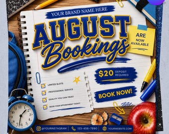 August Booking Flyer, Booking Flyer, Back to School Hair & Wig Services, Digital Download, Canva Editable Template
