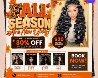 Fall Booking Flyer Template, September Books Open Flyer, Hair, Lash & Nail Canva Template, DIY Text, Instant Download