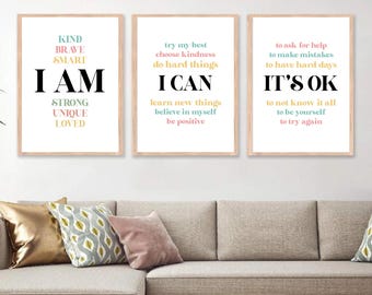 Affirmation Wall Art Poster, Kids Nursery & Classroom Decor, Positive Quotes, Growth Mindset Poster, Instant download, Canva Editable