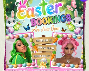 Folleto de reservas de Pascua, Maquillaje, Peinados, Pestañas, Uñas, Trenzas, Folleto de primavera, Folleto especial de Pascua, Folleto editable en Canva (hazlo tú mismo)