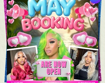 Booking Flyer, May Booking Flyer, Hair Lash Nail Appointment Flyer, Beauty Salon Book Now Template, DIY Text, Instant Download