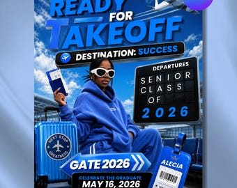Flight Themed Graduation Flyer Template, Going Places Grad Invite, Class of 2026 Travel Graduation, Canva Editable