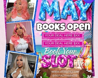 May Booking Flyer, Hair Lash Nail Appointment Flyer, Beauty Salon Book Now Template, DIY Text, Instant Download