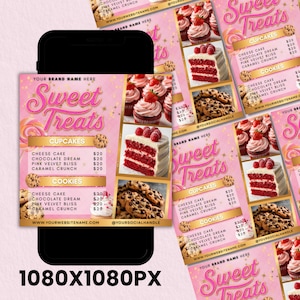 Bakery Flyer,  Bake Sale Flyer, Sweet Treats Flyer, Dessert Flyer, Pastry Flyer, Cake Business Flyer, DIY Canva Editable