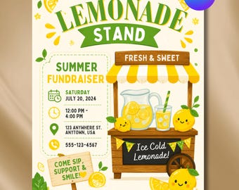 Lemonade Stand Flyer Template | Editable Canva Lemonade Sale Flyer | Printable Summer Event Flyer | Instant Digital Download