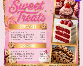 Folleto de panadería, folleto de venta de repostería, folleto de dulces, folleto de postres, folleto de pastelería, folleto para negocios de pasteles, folleto editable en Canva (hágalo usted mismo)
