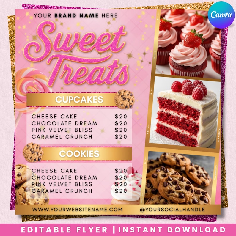 Bakery Flyer,  Bake Sale Flyer, Sweet Treats Flyer, Dessert Flyer, Pastry Flyer, Cake Business Flyer, DIY Canva Editable