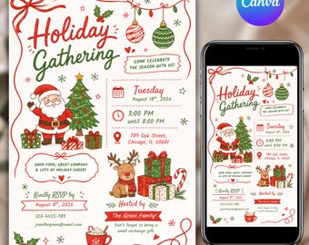 Christmas in July Invitation Template, Summer Christmas Party Invite, Surf Santa Whimsical hand drawn Girls Night Christmas Canva Editable