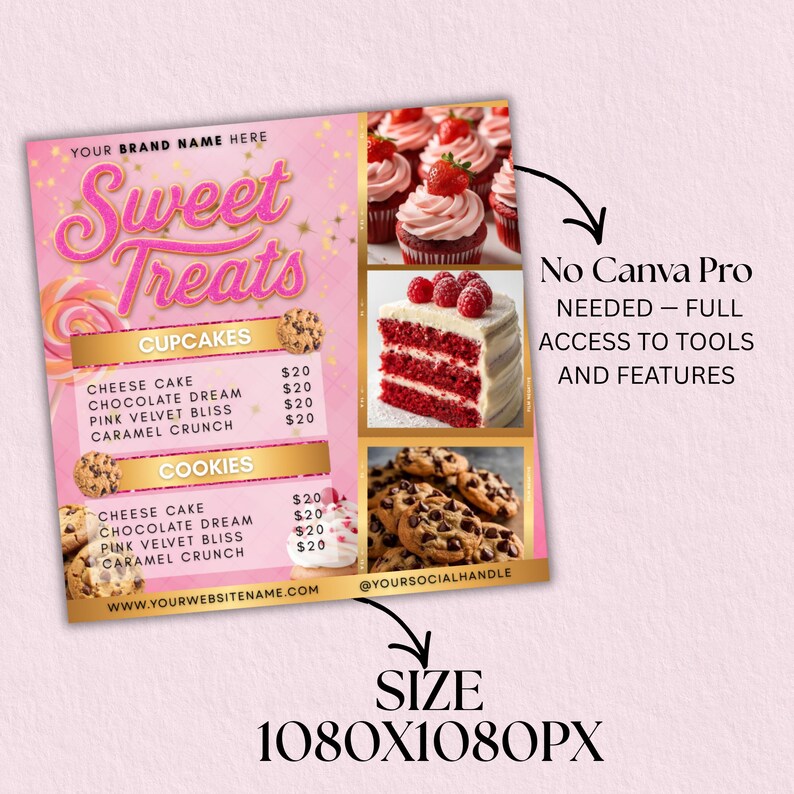 Bakery Flyer,  Bake Sale Flyer, Sweet Treats Flyer, Dessert Flyer, Pastry Flyer, Cake Business Flyer, DIY Canva Editable