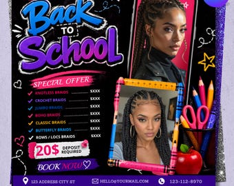 Back To School Flyer, Back To School Bookings Flyer, Hair Sale Flyer, Beauty Booking Template, Back 2 School, DIY Text, Instant Download