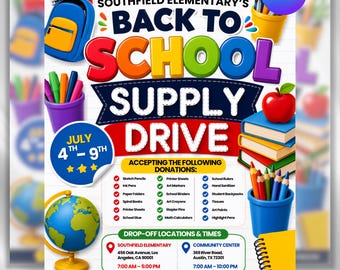 Back to School Supply Drive Flyer | Classroom Fundraiser (Canva Template)