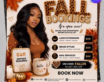 Fall Season Bookings September Nail Flyer Books September Booking Braids Special Flyer Hair Open Book Lash September Appointments Available