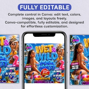 Pool Party Invite Flyer, Wet And Wild Summer Party Flyer, Dj Party Invitation, Club Flyer, Event Flyer, Urban Party Flyer, Canva Editable