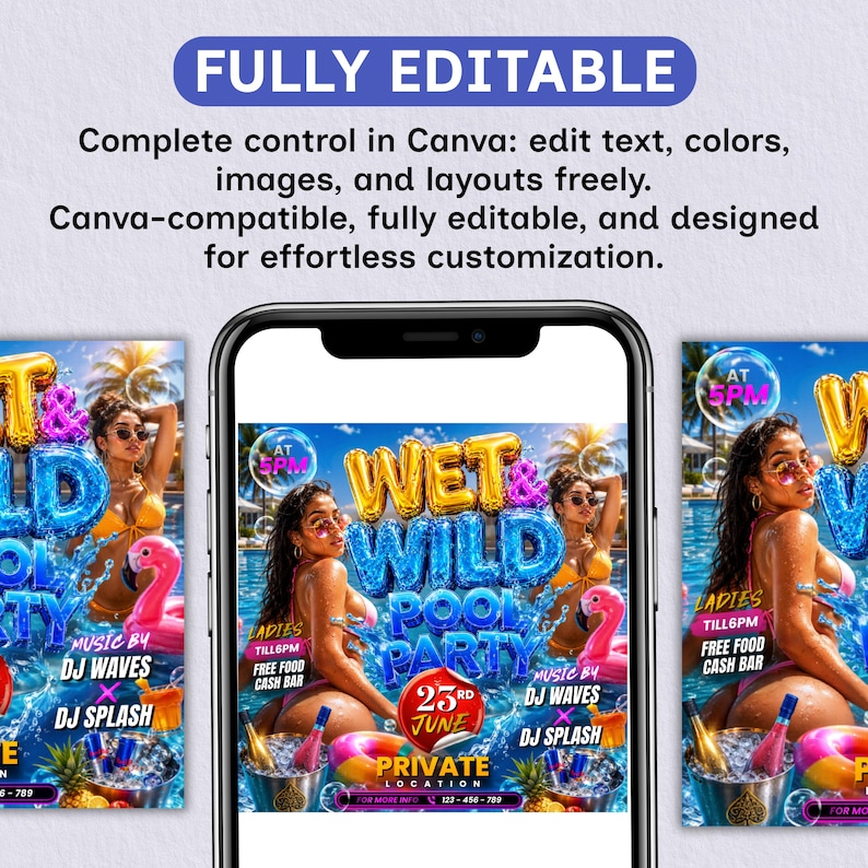 Pool Party Invite Flyer, Wet And Wild Summer Party Flyer, Dj Party Invitation, Club Flyer, Event Flyer, Urban Party Flyer, Canva Editable
