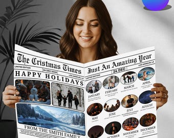 Happy Holiday Template, What A Year Card Photo Collage, Printable Newspaper Template, Holiday Newsletter, Canva Editable
