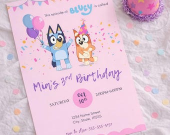 Bluey Birthday Pink Invitation/Bluey Bingo/Any age