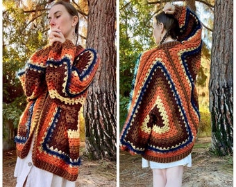 Oversized Cardigan sweater earthy cardigan oversized puff sleeves slouchy cardigan puffy jacket gifts for her orange brown MADE TO ORDER