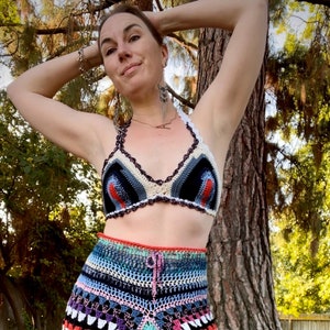 Bralette boho halter hippie crop top bra bikini top strapped bralette rainbow scrappy bralette halter top orange blue pink READY TO SHIP