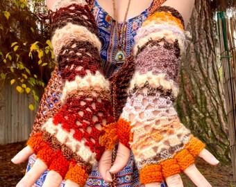 Fingerless Gloves Long Past Elbows boho gloves hippie gloves Renaissance faire gloves handmade fingerless gloves handmade gift READY TO SHIP