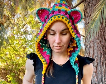 Fairy Beary Hood Festival Hood Festival Fashion Hippie Fae Hood Rainbow Hood Ears Hood Bear Ears Fae Fashion Hippie Fashion READY TO SHIP