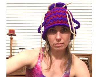 Non-Metallic Colander Hat with noodle - MADE to ORDER -Free Domestic Shipping, FSM Church of Flying Spaghetti Monster Crochet Halloween