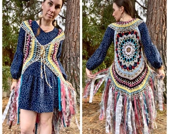 Vest Fae Fringe vest boho fae vest colorful rainbow vest kaleidoscope fantasy woodlands magical Women lace up boho fashion READY TO SHIP