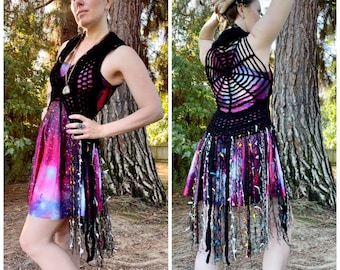 Spiderweb Fae Vest -READY TO SHIP -Free Domestic Shipping, halloween spider web hippie witch magical Women boho festival black sparkle