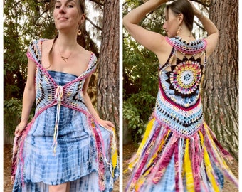 Vest Fae Fringe vest pink fae vest boho fashion rainbow vest kaleidoscope fantasy woodlands magical Women lace up boho fashion READY TO SHIP