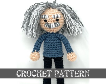 Patrón de ganchillo - Muñeco de Albert Einstein de 20 cm (8"), regalo de Navidad para niños y niñas, ciencia, matemáticas, física, baby shower, habitación infantil, cumpleaños, Oppenheimer
