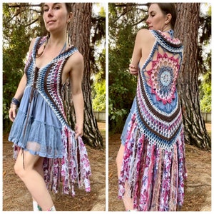 Vest Fae Fringe Vest hippie vest fairy pink and blue and pink fantasy woodlands vest magical Women lace up boho fashion READY TO SHIP