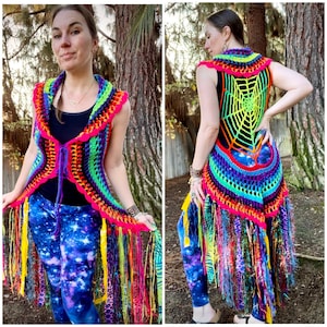 Spiderweb Fae Vest neon Halloween vest Fashion spooky spider witchy boho halloween spiderweb hippie witch Women boho fashion MADE TO ORDER