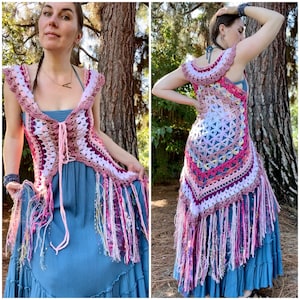 Pink Flower of Life Fae Vest -MADE TO ORDER -Free Domestic Shipping, hippie fairy fantasy magical Women lace up boho fashion festival