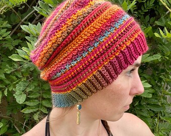 Sunrise Slouchy Hat -READY TO SHIP -Free Domestic Shipping, Winter Autumn Fall Christmas Gift jewel tones rainbow beanie
