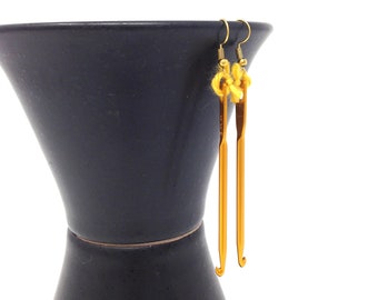 Crochet Hook Earrings -READY TO SHIP -Free Domestic Shipping, gifts for crocheters Gold fall jewelry handmade jewelry dangle drop earrings