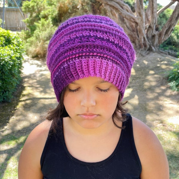 Petunia Purple Slouchy Hat -READY TO SHIP -Free Domestic Shipping, Winter Autumn Fall Christmas Gift jewel tones beanie