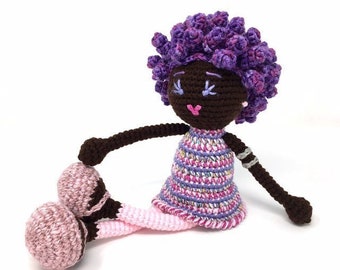 Girly Black Doll -MADE TO ORDER -Free Domestic Shipping, Afro magical purple hair Melanin poppin curls Natural Hairstyles Stuffed Toy Baby