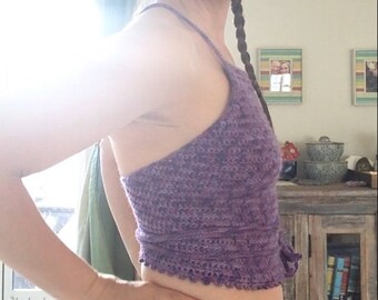 Crop Top -READY TO SHIP -Free Domestic Shipping, summer gift festival yoga strappy purple violet lilac women teen hippie